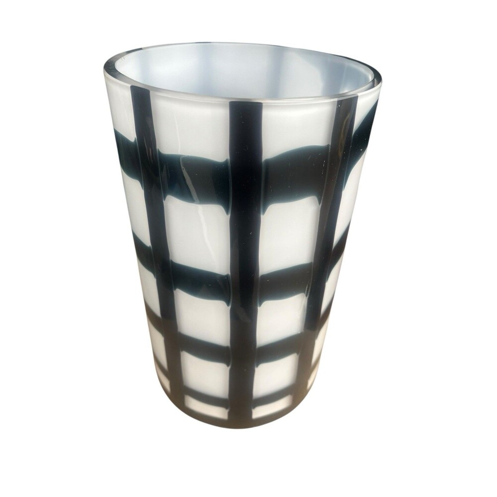 Large Vintage "For Burberry" Art Glass Vase Rare  6/20 Black White Check 9 1/2"